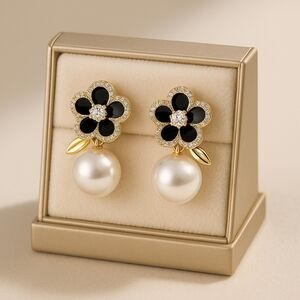 Chic and Dainty Camellia Flower And Pearl Stud Earrings